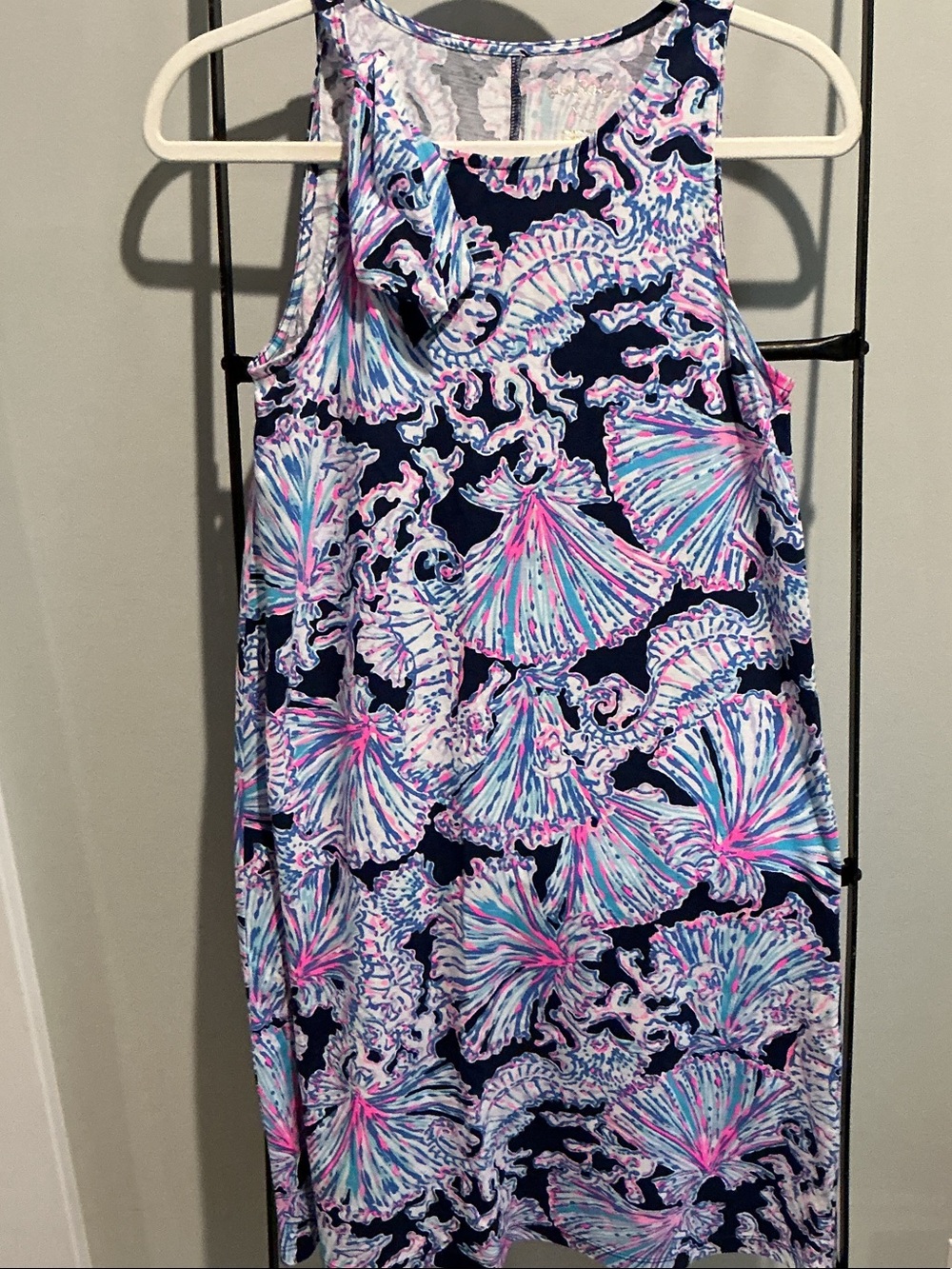 Lilly Pulitzer Navy Shell-Print Tank with Pink & Aqua Swirls